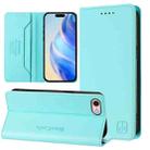 For iPhone 7 / 8 / SE 2022 RC01 Dual-Folded Magnetic Suction RFID Leather Phone Case(Mint Green) - 1