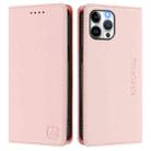 For iPhone 12 / 12 Pro RC01 Dual-Folded Magnetic Suction RFID Leather Phone Case(Pink) - 2