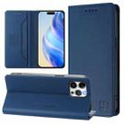 For iPhone 12 / 12 Pro RC01 Dual-Folded Magnetic Suction RFID Leather Phone Case(Dark Blue) - 1