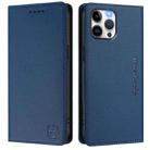 For iPhone 12 / 12 Pro RC01 Dual-Folded Magnetic Suction RFID Leather Phone Case(Dark Blue) - 2