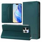 For iPhone 12 / 12 Pro RC01 Dual-Folded Magnetic Suction RFID Leather Phone Case(Dark Green) - 1