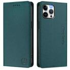 For iPhone 12 / 12 Pro RC01 Dual-Folded Magnetic Suction RFID Leather Phone Case(Dark Green) - 2