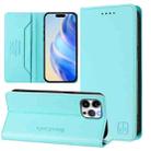 For iPhone 12 Pro Max RC01 Dual-Folded Magnetic Suction RFID Leather Phone Case(Mint Green) - 1