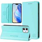 For iPhone 12 mini RC01 Dual-Folded Magnetic Suction RFID Leather Phone Case(Mint Green) - 1
