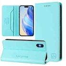 For iPhone X / XS RC01 Dual-Folded Magnetic Suction RFID Leather Phone Case(Mint Green) - 1