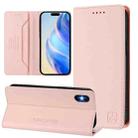 For iPhone X / XS RC01 Dual-Folded Magnetic Suction RFID Leather Phone Case(Pink) - 1