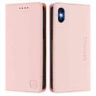 For iPhone X / XS RC01 Dual-Folded Magnetic Suction RFID Leather Phone Case(Pink) - 2