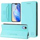 For iPhone XR RC01 Dual-Folded Magnetic Suction RFID Leather Phone Case(Mint Green) - 1