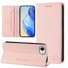 For iPhone 16e RC01 Dual-Folded Magnetic Suction RFID Leather Phone Case(Pink) - 1