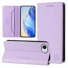 For iPhone 16e RC01 Dual-Folded Magnetic Suction RFID Leather Phone Case(Light Purple) - 1