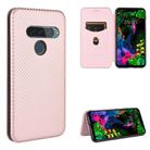 For LG G8s ThinQ Carbon Fiber Texture Horizontal Flip TPU + PC + PU Leather Case with Card Slot(Pink) - 1