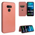 For LG Harmony 4 Carbon Fiber Texture Horizontal Flip TPU + PC + PU Leather Case with Card Slot(Brown) - 1
