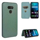 For LG Harmony 4 Carbon Fiber Texture Horizontal Flip TPU + PC + PU Leather Case with Card Slot(Green) - 1