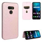 For LG Harmony 4 Carbon Fiber Texture Horizontal Flip TPU + PC + PU Leather Case with Card Slot(Pink) - 1