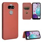For LG K31 Carbon Fiber Texture Horizontal Flip TPU + PC + PU Leather Case with Card Slot(Brown) - 1