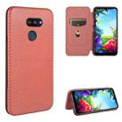 For LG K40S Carbon Fiber Texture Horizontal Flip TPU + PC + PU Leather Case with Card Slot(Brown) - 1