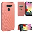 For LG K50S Carbon Fiber Texture Horizontal Flip TPU + PC + PU Leather Case with Card Slot(Brown) - 1