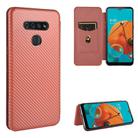 For LG K51 / Q51 Carbon Fiber Texture Horizontal Flip TPU + PC + PU Leather Case with Card Slot(Brown) - 1