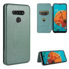 For LG K51 / Q51 Carbon Fiber Texture Horizontal Flip TPU + PC + PU Leather Case with Card Slot(Green) - 1