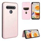 For LG K61 / Q61 Carbon Fiber Texture Horizontal Flip TPU + PC + PU Leather Case with Card Slot(Pink) - 1