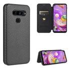 For LG Q70 Carbon Fiber Texture Horizontal Flip TPU + PC + PU Leather Case with Card Slot(Black) - 1