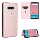 For LG Style 3 L-41 Carbon Fiber Texture Horizontal Flip TPU + PC + PU Leather Case with Card Slot(Pink) - 1