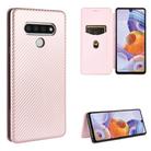 For LG Stylo 6 Carbon Fiber Texture Horizontal Flip TPU + PC + PU Leather Case with Card Slot(Pink) - 1