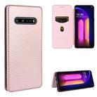 For LG V60 ThinQ 5G Carbon Fiber Texture Horizontal Flip TPU + PC + PU Leather Case with Card Slot(Pink) - 1