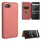 For BlackBerry KEY2 Carbon Fiber Texture Horizontal Flip TPU + PC + PU Leather Case with Card Slot(Brown) - 1