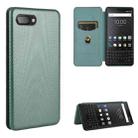 For BlackBerry KEY2 Carbon Fiber Texture Horizontal Flip TPU + PC + PU Leather Case with Card Slot(Green) - 1