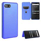 For BlackBerry KEY2 Carbon Fiber Texture Horizontal Flip TPU + PC + PU Leather Case with Card Slot(Blue) - 1