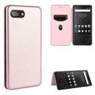 For BlackBerry KEY2 Carbon Fiber Texture Horizontal Flip TPU + PC + PU Leather Case with Card Slot(Pink) - 1