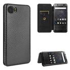 For BlackBerry Keyone Carbon Fiber Texture Horizontal Flip TPU + PC + PU Leather Case with Card Slot(Black) - 1