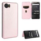 For BlackBerry Keyone Carbon Fiber Texture Horizontal Flip TPU + PC + PU Leather Case with Card Slot(Pink) - 1