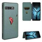 For Asus ROG Phone 3 ZS661KS Carbon Fiber Texture Horizontal Flip TPU + PC + PU Leather Case with Card Slot(Green) - 1