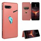 For Asus ROG Phone II Carbon Fiber Texture Horizontal Flip TPU + PC + PU Leather Case with Card Slot(Brown) - 1