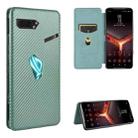 For Asus ROG Phone II Carbon Fiber Texture Horizontal Flip TPU + PC + PU Leather Case with Card Slot(Green) - 1