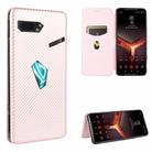 For Asus ROG Phone II Carbon Fiber Texture Horizontal Flip TPU + PC + PU Leather Case with Card Slot(Pink) - 1