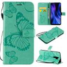 For Xiaomi Redmi 9 3D Butterflies Embossing Pattern Horizontal Flip Leather Case with Holder & Card Slot & Wallet & Lanyard(Green) - 1