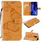 For Xiaomi Redmi 9 3D Butterflies Embossing Pattern Horizontal Flip Leather Case with Holder & Card Slot & Wallet & Lanyard(Yellow) - 1