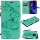 For Xiaomi Redmi 10X 5G / 10X Pro 5G 3D Butterflies Embossing Pattern Horizontal Flip Leather Case with Holder & Card Slot & Wallet & Lanyard(Green) - 1