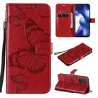 For Xiaomi Mi 10 Lite 5G 3D Butterflies Embossing Pattern Horizontal Flip Leather Case with Holder & Card Slot & Wallet & Lanyard(Red) - 1