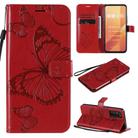 For Huawei Honor X10 3D Butterflies Embossing Pattern Horizontal Flip Leather Case with Holder & Card Slot & Wallet & Lanyard(Red) - 1