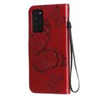 For Huawei Honor X10 3D Butterflies Embossing Pattern Horizontal Flip Leather Case with Holder & Card Slot & Wallet & Lanyard(Red) - 3