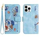 For iPhone 16 Pro Max Floral Pattern Leather Phone Case with Lanyard(Light Blue) - 1