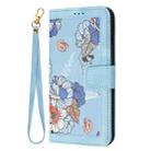 For iPhone 16 Pro Max Floral Pattern Leather Phone Case with Lanyard(Light Blue) - 2