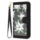 For iPhone 16 Pro Max Floral Pattern Leather Phone Case with Lanyard(Black) - 2