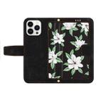 For iPhone 16 Pro Max Floral Pattern Leather Phone Case with Lanyard(Black) - 3