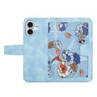 For iPhone 16 Plus Floral Pattern Leather Phone Case with Lanyard(Light Blue) - 3