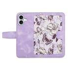 For iPhone 16 Plus Floral Pattern Leather Phone Case with Lanyard(Light Purple) - 3